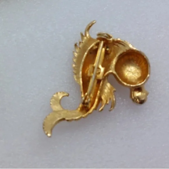 Lucky Gold Koi Fish Brooch Pearl Ruby Rhinestone Crystal Whimsical Fengshui Chi - Picture 8 of 9